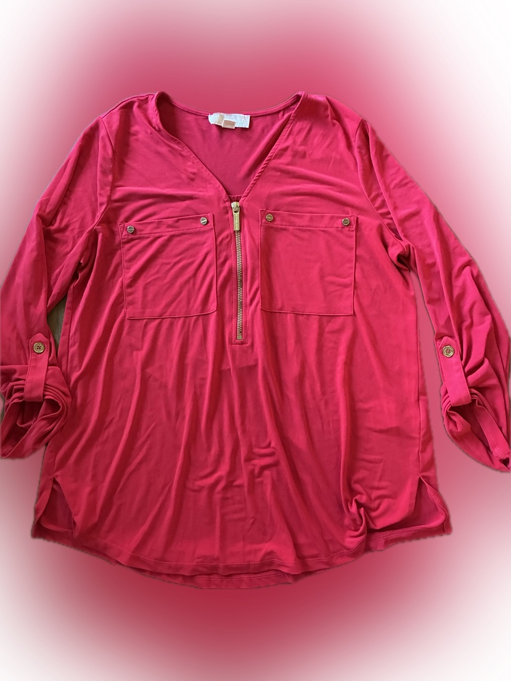 Michael Kors Red and gold 3/4 Sleeve Zip Front Tunic
